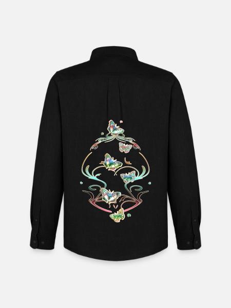 Butterflies Tendrils Ornaments Patterns - Men's Oxford Shirt by Stanley/Stella - black
