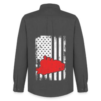 U.S. Patriotic Railroad Worker - Men's Oxford Shirt by Stanley/Stella - anthracite - Back - AI Model Male 185 dark (185cm)