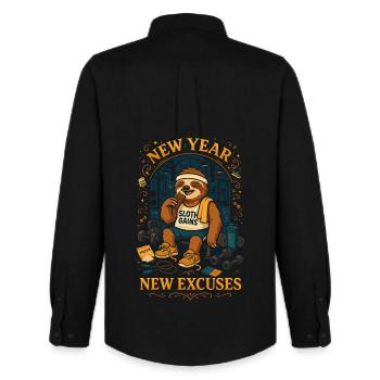 New Year – Sloth Gains Excuses - Männer Oxford Hemd von Stanley/Stella - Schwarz - Hinten - AI Model Male 185 dark (185cm)