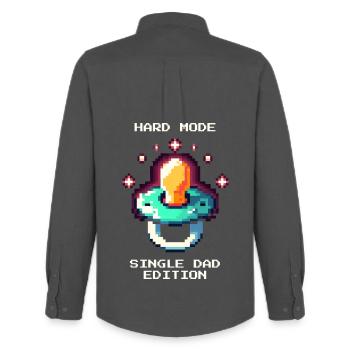Hard Mode: Single Dad | Alleinerziehend - Männer Oxford Hemd von Stanley/Stella - Anthrazit - Hinten - AI Model Male 185 dark (185cm)