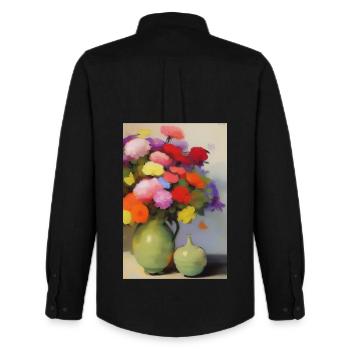 Fleurs et papillon - Chemise Oxford homme Stanley/Stella - noir - Dos - AI Model Male 185 dark (185cm)