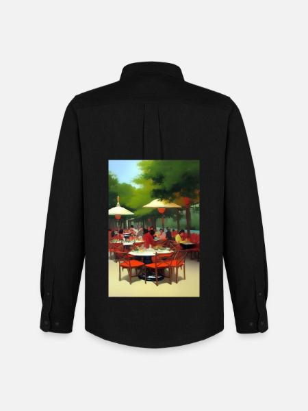 Outdoor Asian Cafe - Men's Oxford Shirt by Stanley/Stella - black