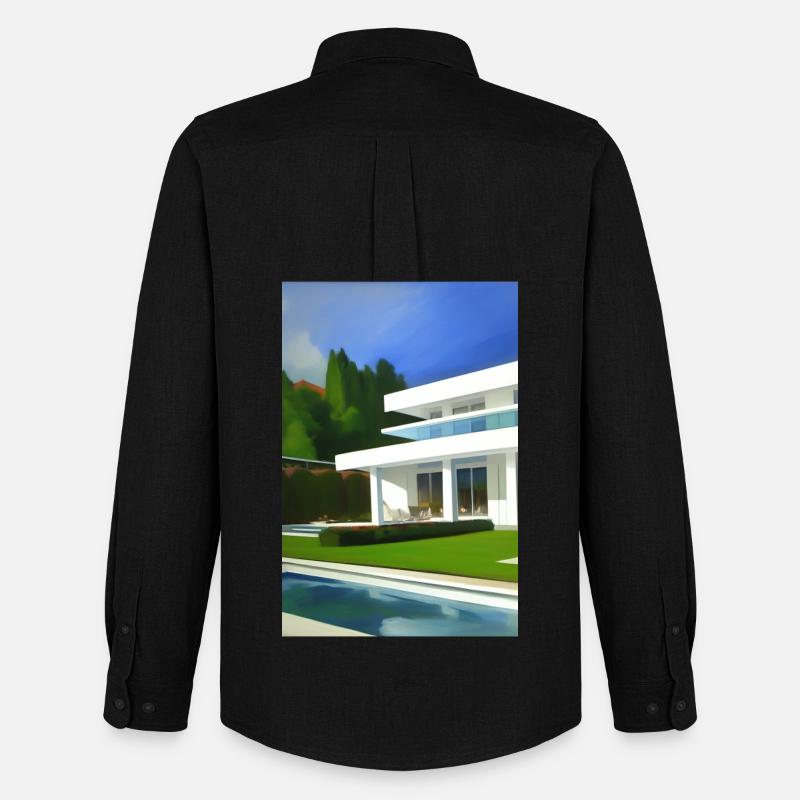 Weiße Villa mit Pool - Männer Oxford Hemd von Stanley/Stella - Schwarz