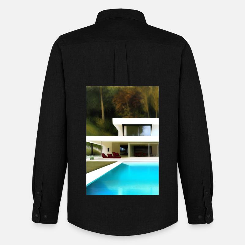 Weiße Villa mit Pool - Männer Oxford Hemd von Stanley/Stella - Schwarz