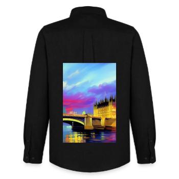 Ponts à Londres - Chemise Oxford homme Stanley/Stella - noir - Dos - AI Model Male 185 dark (185cm)
