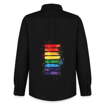 Dezentes und cooles tropfendes Pride-Flaggen-Regenbogen-Design - Männer Oxford Hemd von Stanley/Stella - Schwarz - Hinten - AI Model Male 185 dark (185cm)
