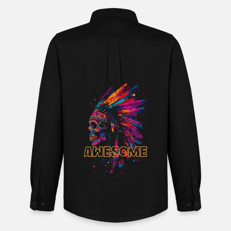 Awesome Indianer Totenkopf - Männer Oxford Hemd von Stanley/Stella - Schwarz