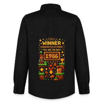 1986 Level Up Shirt pour les joueurs rétro et les anniversaires - Chemise Oxford homme Stanley/Stella - noir - Dos - AI Model Male 185 dark (185cm)
