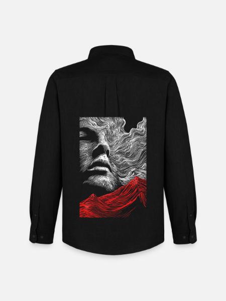 Gesicht Linien mit roter Bergsilhouette - Männer Oxford Hemd von Stanley/Stella - Schwarz