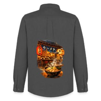 Ramen is Life - Männer Oxford Hemd von Stanley/Stella - Anthrazit - Hinten - AI Model Male 185 dark (185cm)