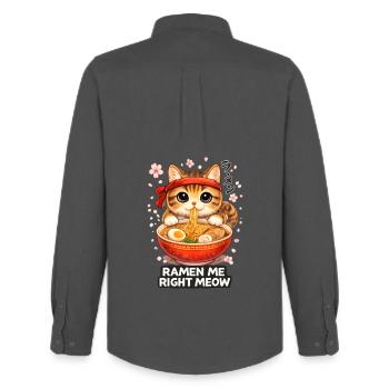 Ramen Chat - Chemise Oxford homme Stanley/Stella - charbon - Dos - AI Model Male 185 dark (185cm)