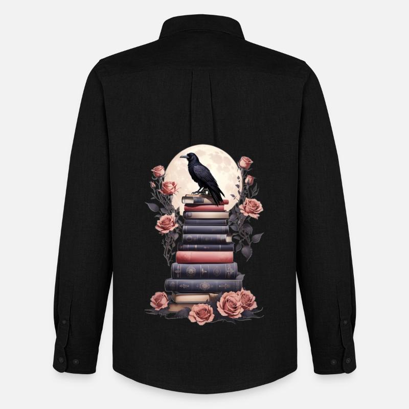 Bücherstapel mit Rabe - Männer Oxford Hemd von Stanley/Stella - Schwarz