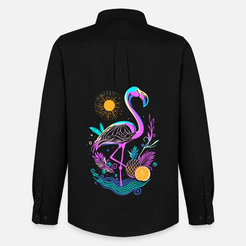 Flamingo Ananas Früchte - Männer Oxford Hemd von Stanley/Stella - Schwarz