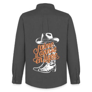 Cowboy Chic Line Dancing - Men's Oxford Shirt by Stanley/Stella - anthracite - Back - AI Model Male 185 dark (185cm)