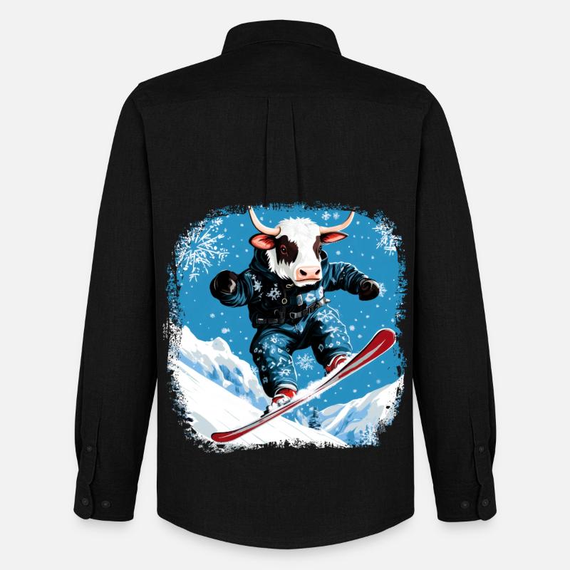 Snowboard Kühe - Männer Oxford Hemd von Stanley/Stella - Schwarz
