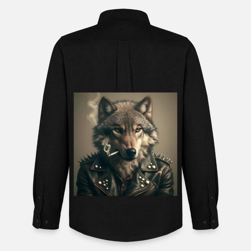 Rockiger Wolf mit Lederjacke - Männer Oxford Hemd von Stanley/Stella - Schwarz