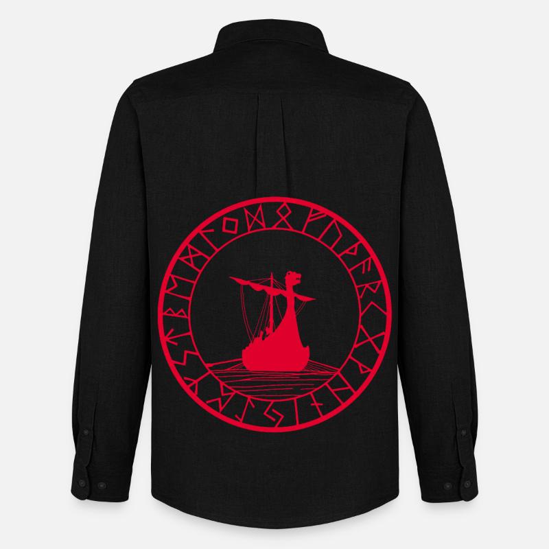 Rotes Wikinger-Langschiff und Kompass - Männer Oxford Hemd von Stanley/Stella - Schwarz