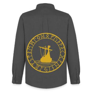 Wikingergelbes Langschiff und Kompass - Männer Oxford Hemd von Stanley/Stella - Anthrazit - Hinten - AI Model Male 185 dark (185cm)