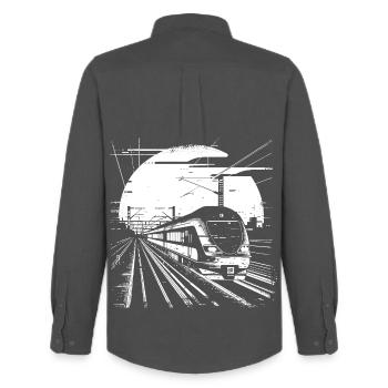 Railway Drawing - Men's Oxford Shirt by Stanley/Stella - anthracite - Back - AI Model Male 185 dark (185cm)