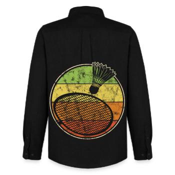 Vintage print with badminton racket and shuttlecock - Men's Oxford Shirt by Stanley/Stella - black - Back - AI Model Male 185 dark (185cm)