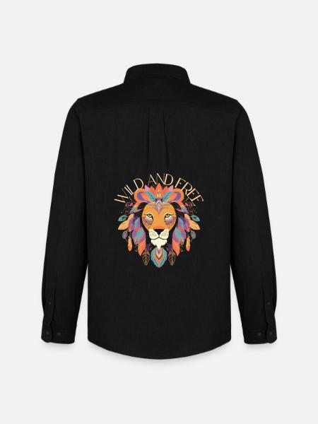 Wilder Frei Lion Art - Men's Oxford Shirt by Stanley/Stella - black