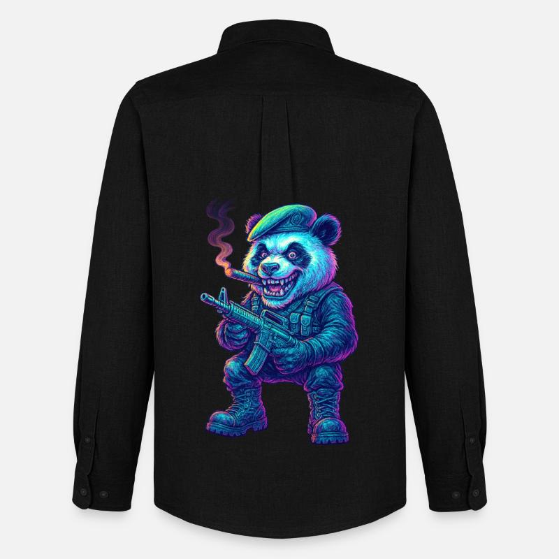 Neon Panda Söldner - Männer Oxford Hemd von Stanley/Stella - Schwarz
