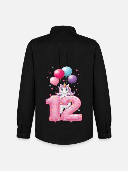 12 Years Girl Cute Unicorn 12th Birthday - Men's Oxford Shirt by Stanley/Stella - black