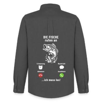The fish are calling - I have to go - Angler Spruch - Men's Oxford Shirt by Stanley/Stella - anthracite - Back - AI Model Male 185 dark (185cm)