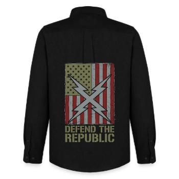 Défendre le drapeau de la République des États-Unis - Chemise Oxford homme Stanley/Stella - noir - Dos - AI Model Male 185 dark (185cm)