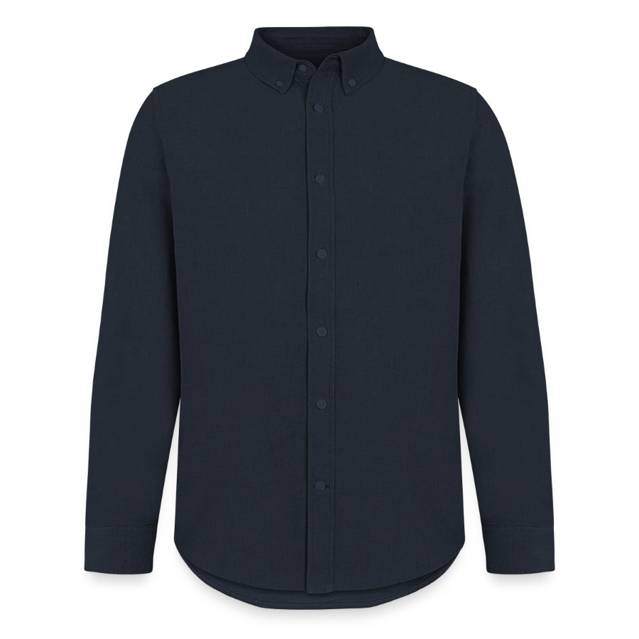 Interlaken badge on a men's oxford shirt by stanley/stella, navy