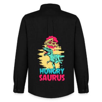 Hungry Dino Kids – Pizza Dinosaur Fun - Männer Oxford Hemd von Stanley/Stella - Schwarz - Hinten - AI Model Male 185 dark (185cm)