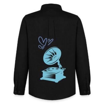 Musique Gramophone Rétro - Chemise Oxford homme Stanley/Stella - noir - Dos - AI Model Male 185 dark (185cm)