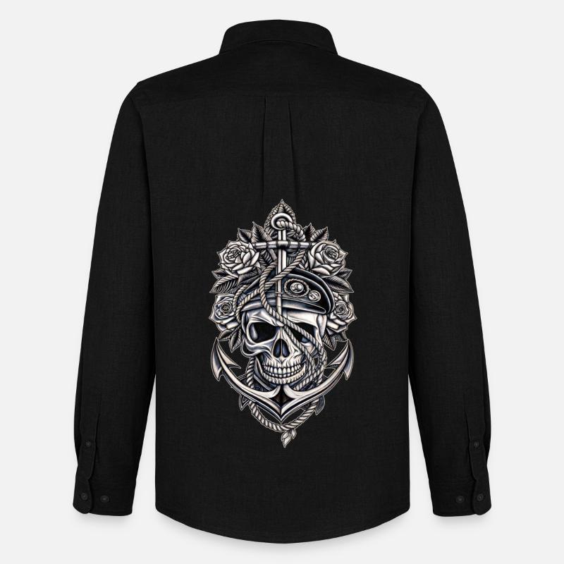 Navy Totenkopf Anker Gothic Totenschädel - Männer Oxford Hemd von Stanley/Stella - Schwarz