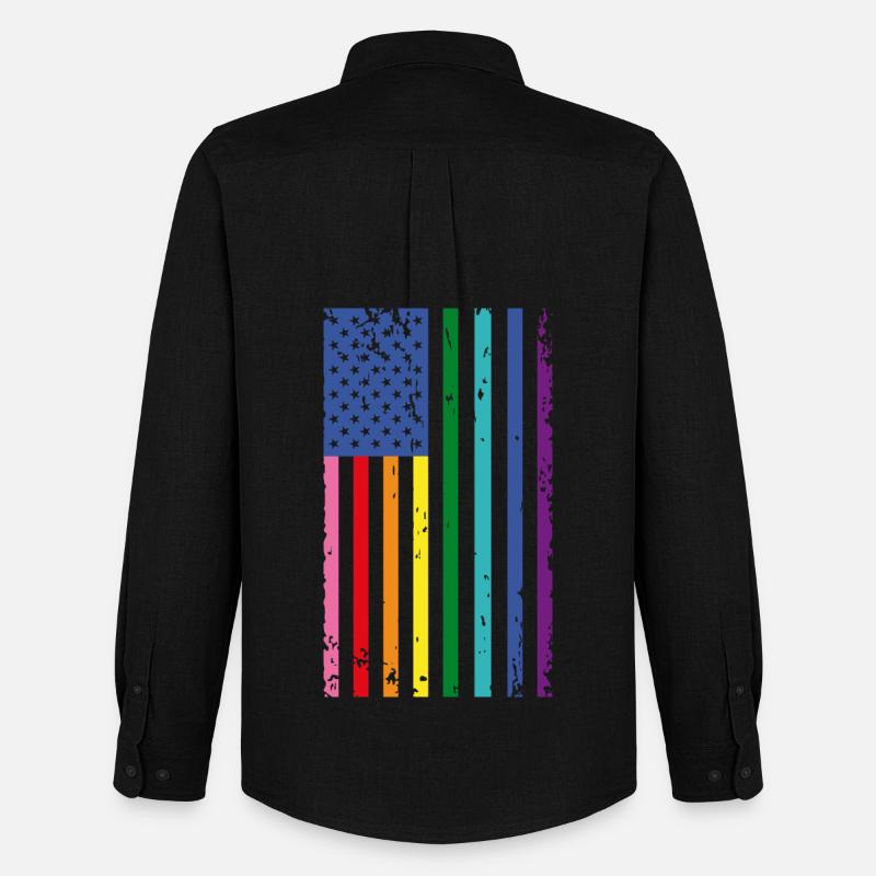 Regenbogen USA Flagge - Männer Oxford Hemd von Stanley/Stella - Schwarz