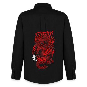 Ryujin Asian Dragon Characters - Men's Oxford Shirt by Stanley/Stella - black - Back - AI Model Male 185 dark (185cm)
