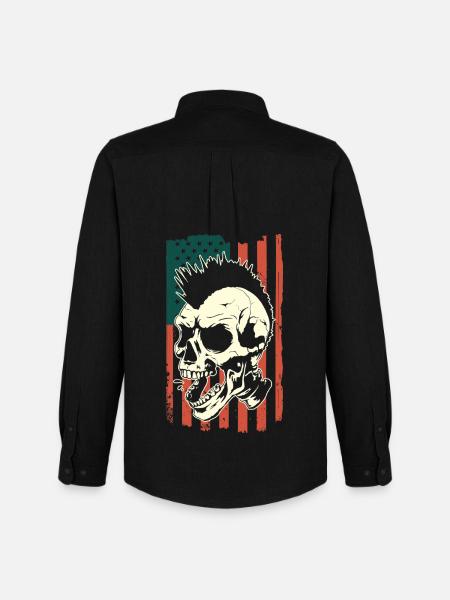 Punk skull on US flag - Men's Oxford Shirt by Stanley/Stella - black