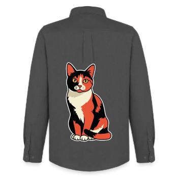 Vintage-Calico-Trikolore-Katzenporträt sitzend - Männer Oxford Hemd von Stanley/Stella - Anthrazit - Hinten - AI Model Male 185 dark (185cm)
