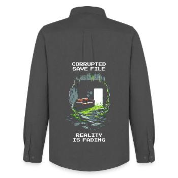 Savegame corrupted | Reality glitched away - Men's Oxford Shirt by Stanley/Stella - anthracite - Back - AI Model Male 185 dark (185cm)