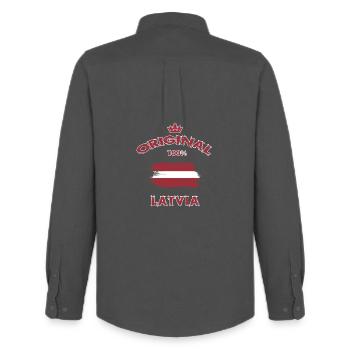 Lettland Original 100% / Geschenk Latvia Flagge - Männer Oxford Hemd von Stanley/Stella - Anthrazit - Hinten - AI Model Male 185 dark (185cm)