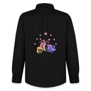 Scooter rétro - Chemise Oxford homme Stanley/Stella - noir - Dos - AI Model Male 185 dark (185cm)