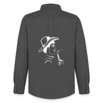 Pistolets Cowboy Western Wild West Symbol - Chemise Oxford homme Stanley/Stella - charbon - Dos - AI Model Male 185 dark (185cm)