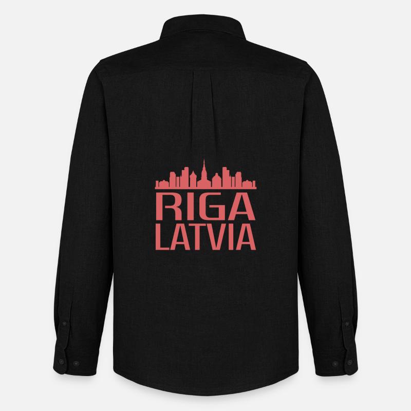 Stilvolle Riga Skyline Illustration - Männer Oxford Hemd von Stanley/Stella - Schwarz
