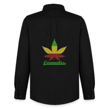 Feuille de Cannabis / Or Rouge Vert - Chemise Oxford homme Stanley/Stella - noir - Dos - AI Model Male 185 dark (185cm)