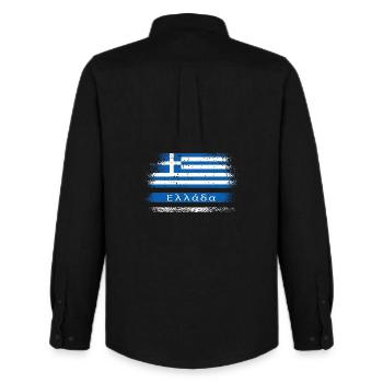 Conception vintage de la Grèce - Chemise Oxford homme Stanley/Stella - noir - Dos - AI Model Male 185 dark (185cm)