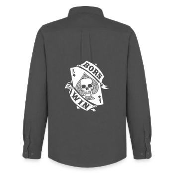 BORN TO WIN - Men's Oxford Shirt by Stanley/Stella - anthracite - Back - AI Model Male 185 dark (185cm)
