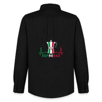 Idée cadeau / design expresso fréquence cardiaque - Chemise Oxford homme Stanley/Stella - noir - Dos - AI Model Male 185 dark (185cm)