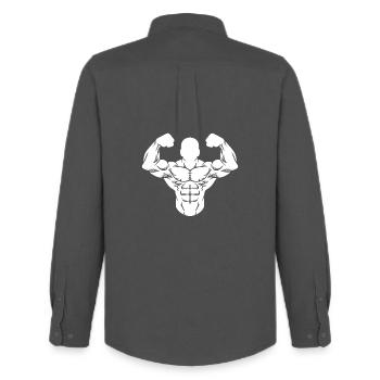 Bodybuilder homme fort bâtiment muscle muscle sport - Chemise Oxford homme Stanley/Stella - charbon - Dos - AI Model Male 185 dark (185cm)