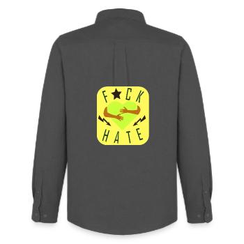 Gegen Hass - Männer Oxford Hemd von Stanley/Stella - Anthrazit - Hinten - AI Model Male 185 dark (185cm)