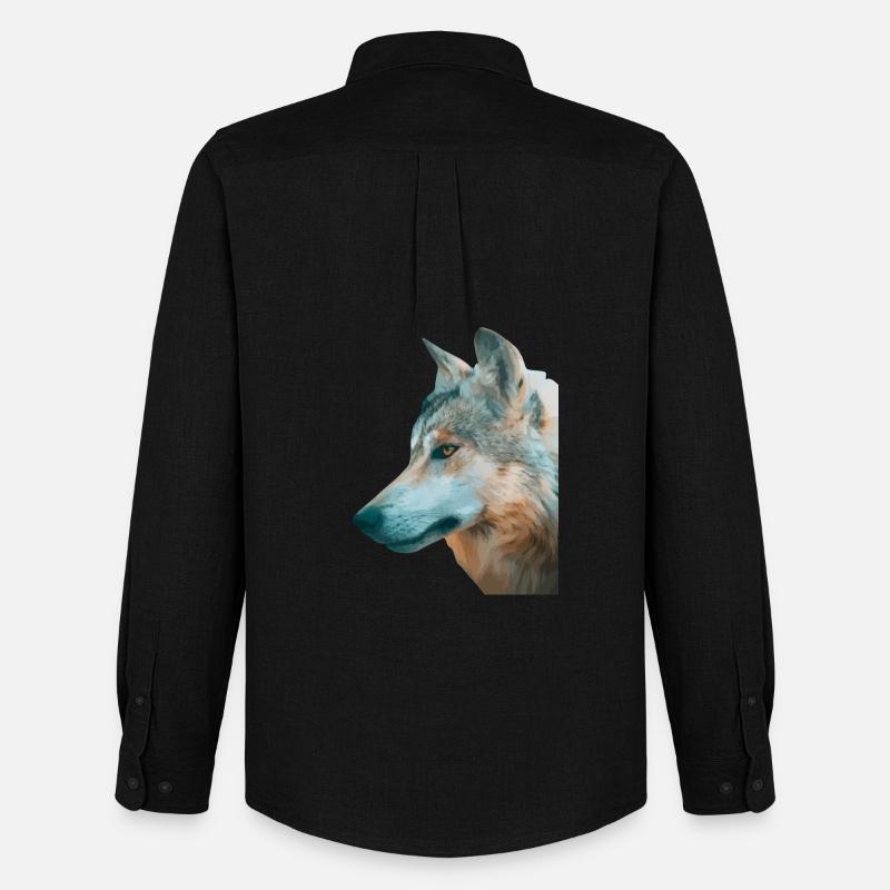 Wolfs Kopf Aquarellprint - Männer Oxford Hemd von Stanley/Stella - Schwarz
