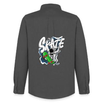 Skate astronaute - Chemise Oxford homme Stanley/Stella - charbon - Dos - AI Model Male 185 dark (185cm)